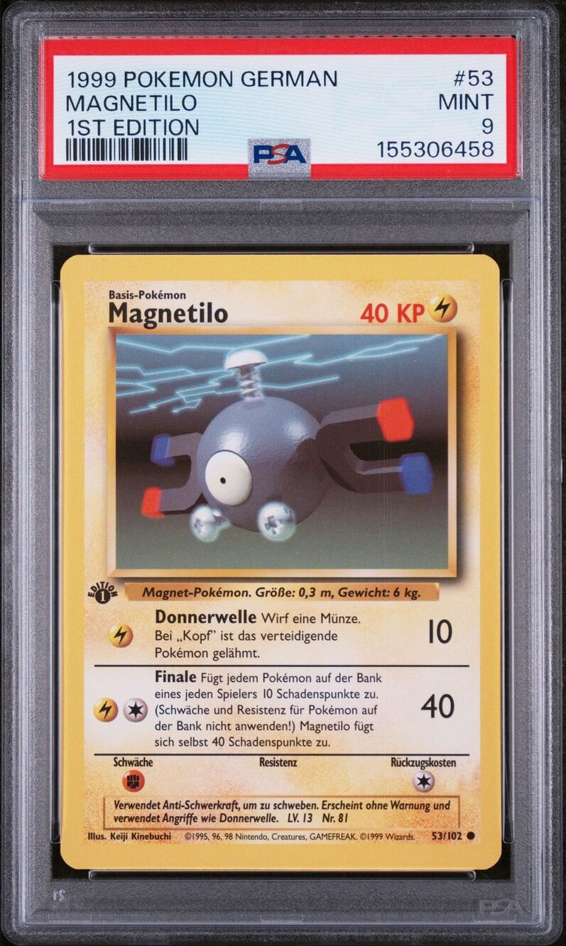 PSA 9 MINT Magnemite (Magnetilo) 1st Edition 52/102 Pokémon 1999 German Base Set